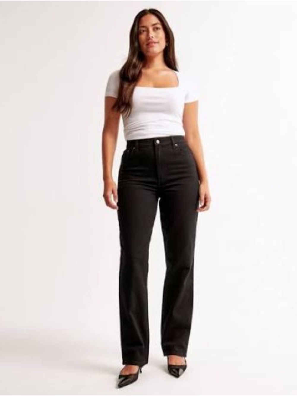 Abercrombie & Fitch Curve Love High-Rise Straight Leg Jeans - Black 28